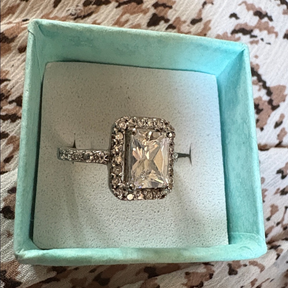 Silver Halo Cushion-Cut Cubic Zirconia Engagement Ring - Silver 9.25 original.